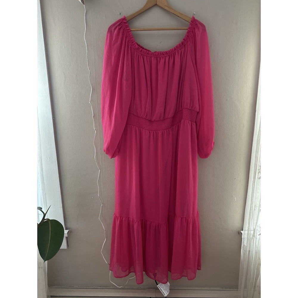 Sofia Jeans Womens Puff Sleeve Tiered Midi Dress Size XXXL Pink Chiffon Cottage